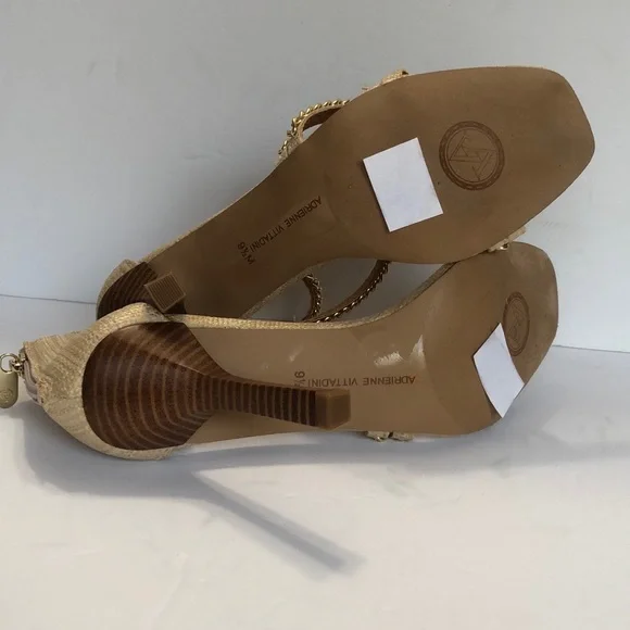 Adrienne Vittadini Sand & Gold Open Toe Back Zip Strappy Heeled Sandals size 9.5 - Picture 8 of 13